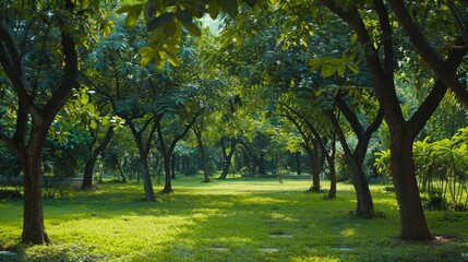 A serene park with lush trees and green grass, perfect for nature lovers