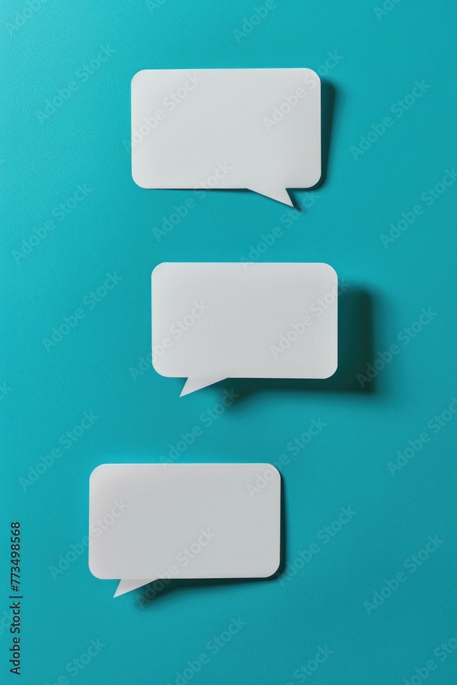 Poster three white speech bubbles on a blue background. suitable for presentations and communication concep
