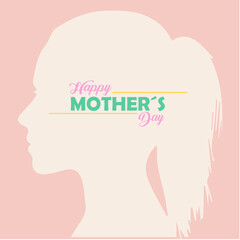 Happy Mother's Day. A woman's head with a pink background and a pink ribbon in her hair.