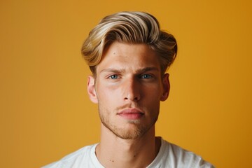 Fototapeta premium Portrait of a Handsome Young Man with Blue Eyes. Generative AI.