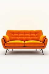 A modern orange couch on a clean white floor. Perfect for home decor or furniture advertisements