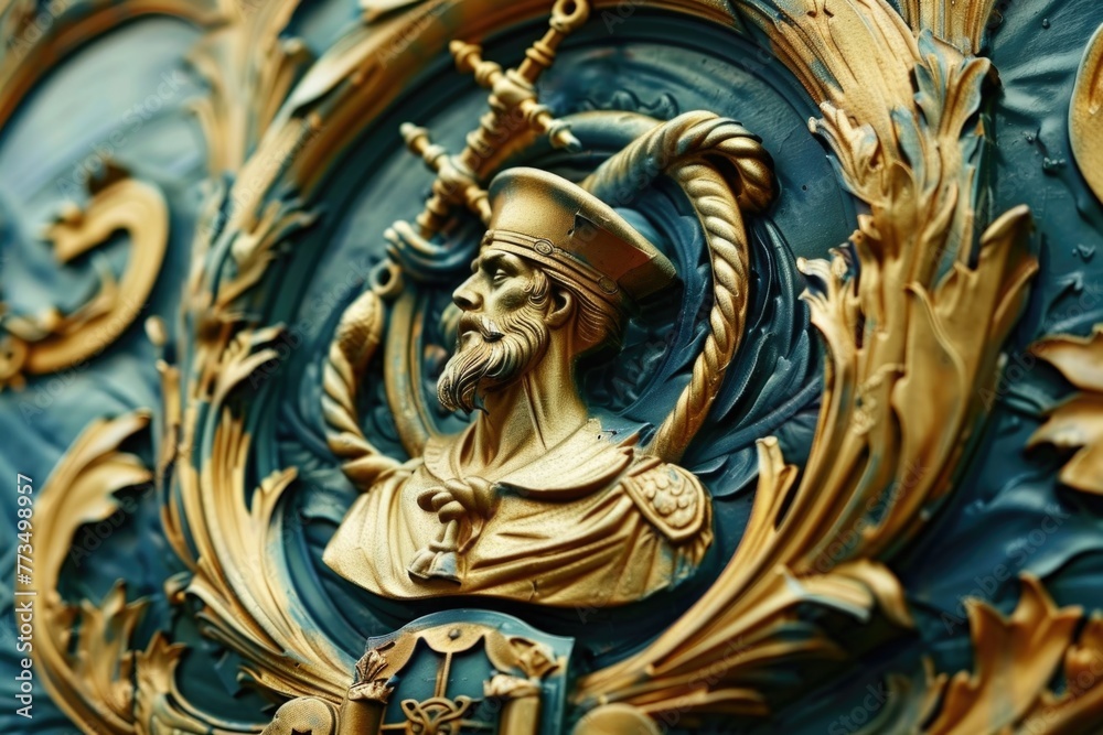 Poster a detailed view of a gold and blue clock. ideal for time management concepts