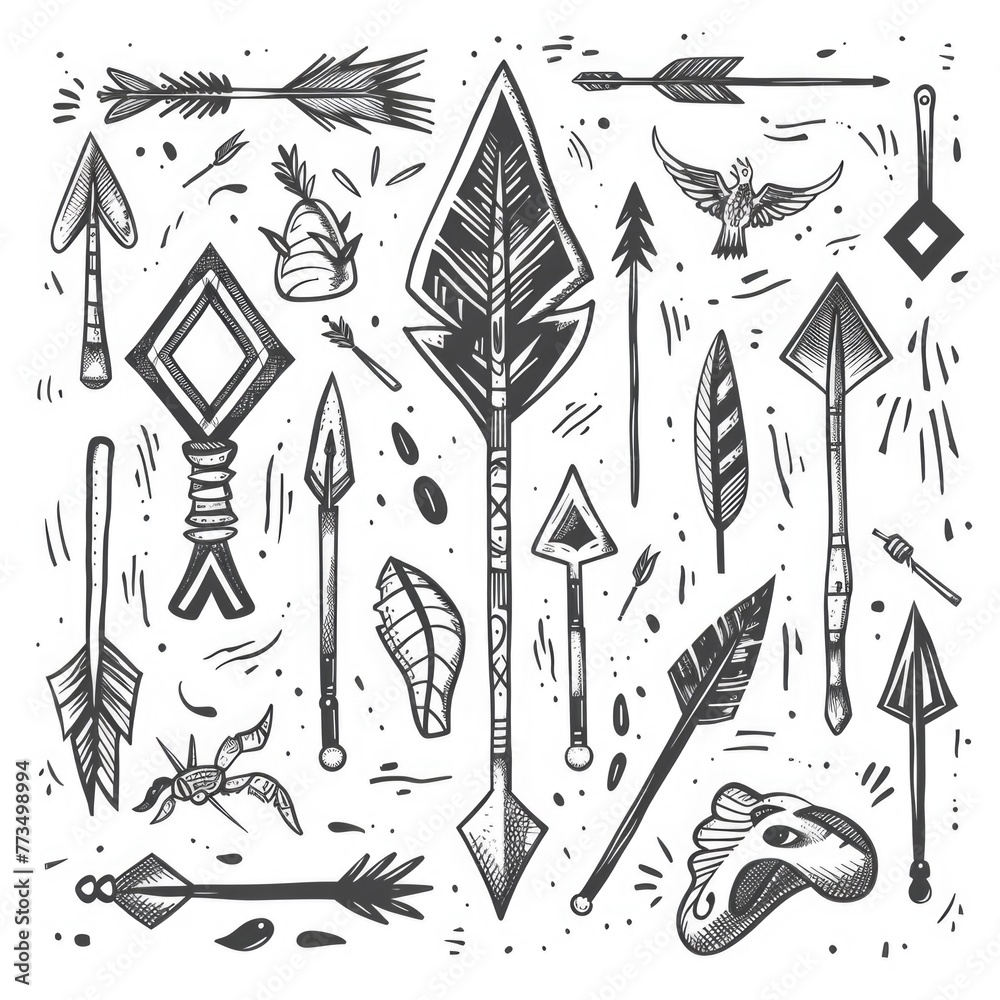 Poster illustration of various arrows and objects, suitable for graphic design projects