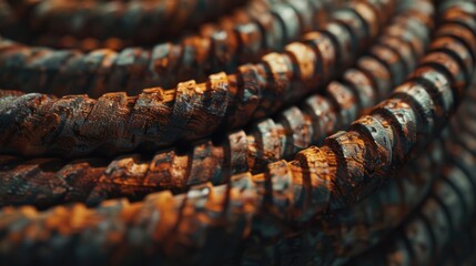 Detailed view of a rusty metal coil. Suitable for industrial concepts - obrazy, fototapety, plakaty
