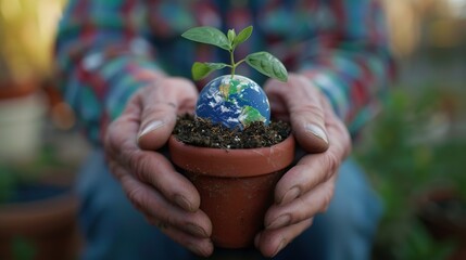 Person Holding Earth and Plant in Pot