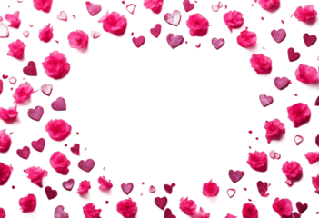 pastel background. Day Valentines Frame view Valentine's flowers copy concept. space top pink confetti Flat hearts lay made flower valentine nubes love gift present composition c