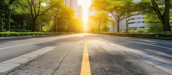 A quiet New York city street in summer with a view of the bright sun - obrazy, fototapety, plakaty