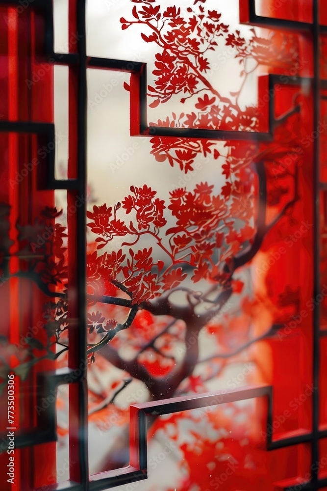 Poster Close up of a window with a tree visible inside. Suitable for interior design concepts