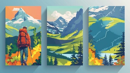 Three banners featuring mountains and trees. Suitable for outdoor and nature-themed designs