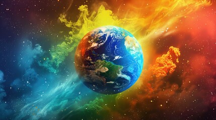 Obraz na płótnie Canvas Earth Against Cosmic Flame and Ice Backdrop