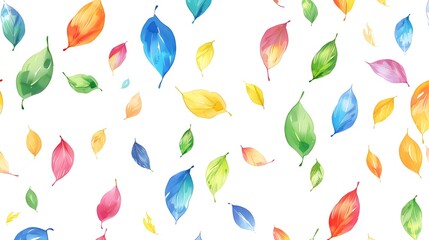Seamless pattern of colored leaves on a white background. Abstract background for fabric and paper design. Seamless pattern of smooth elements. Natural shades. Foliage abstract printing packaging
