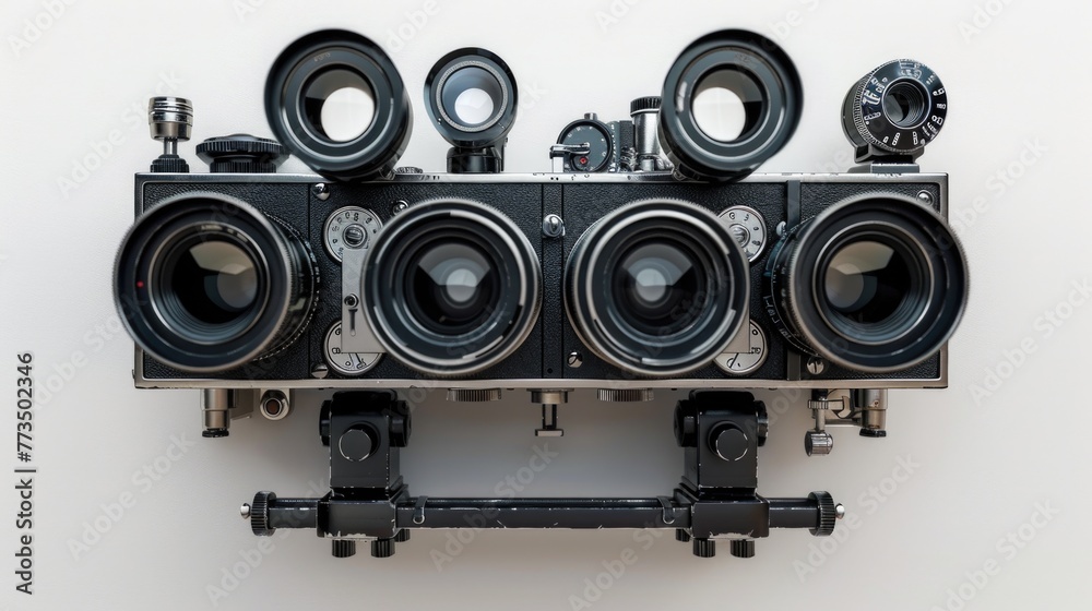 Poster group of cameras mounted on a wall. suitable for surveillance concepts