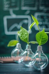 A group of light bulbs with a plant inside. Ideal for eco-friendly concepts