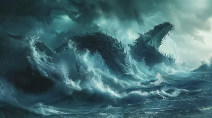 Tuinposter large sea monster leviathan in the middle of a storm © Marco