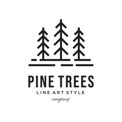 Pine tree logo design, landscape symbol, line art vector symbol illustration design