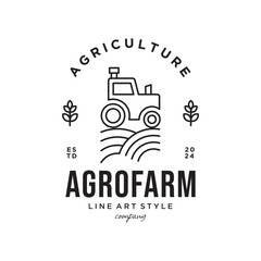 Farm logo template, vector logo design for agriculture, agronomy, wheat farm, Simple Thin Line Icon, farmer truck, suitable for agriculture business