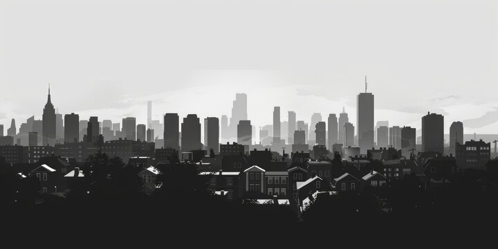 Fototapeta A striking black and white city skyline photo, perfect for urban themes