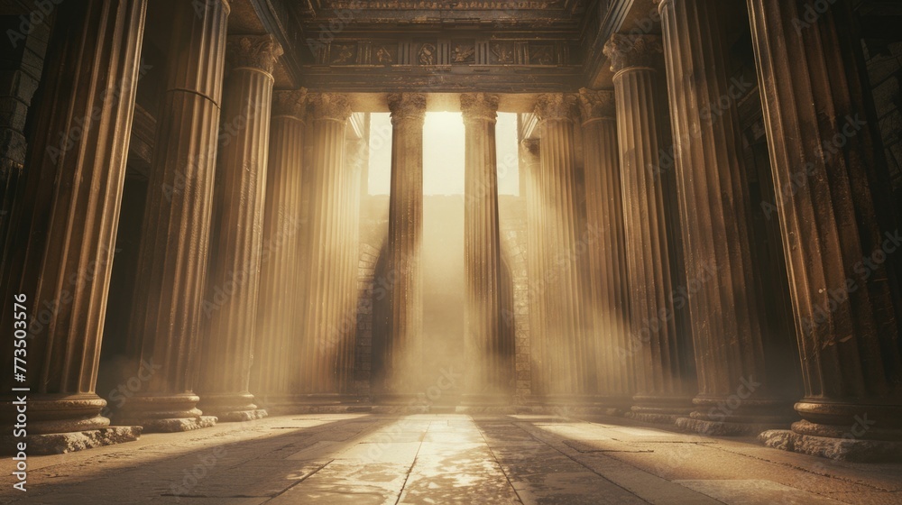Poster Sunlight filtering through architectural pillars. Ideal for architectural and interior design concepts