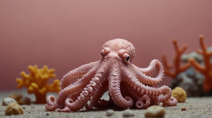 Octopus on the seashore. Cartoon. Close-up.