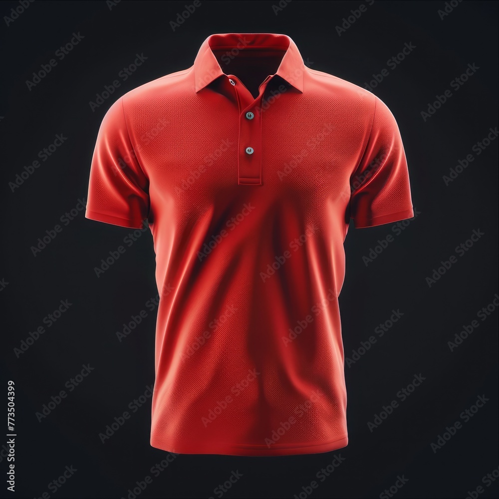 Wall mural Blank red man polo-shirt mockup, looped rotation, 3d rendering. Empty male casual t shirt mock up rotating, isolated. Cleat fabric classic polo-shirt with button and collar template. Generative AI - Wall murals