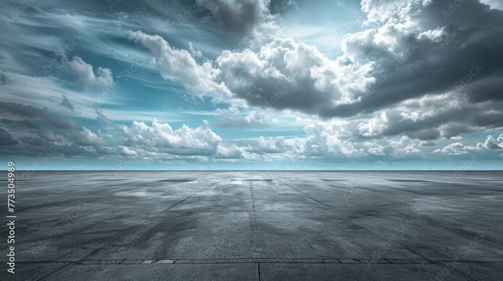 Poster An empty runway with a cloudy sky in the background. Suitable for aviation or travel concepts