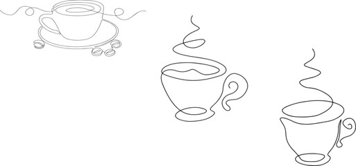 One continuous drawing of cup coffee with heart symbol. Hot drink and mug of tea with love for web banner in simple linear style. Editable stroke. Doodle vector illustration