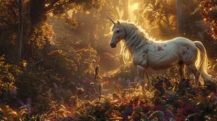 Obraz na płótnie Canvas Magical Birthday Safari Through Mystical Jungle with Unicorns and Griffins Guiding the Way