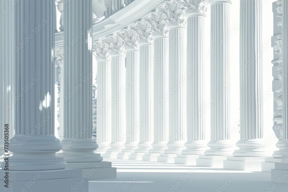 Poster row of white columns in a bright room. ideal for architectural designs