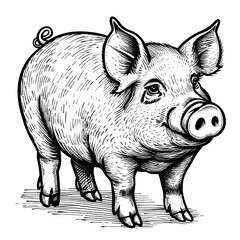 Fototapeta premium Vintage black and white engraving of a pig, suitable for educational materials and retro designs.