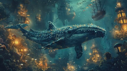 Fantastical Underwater Birthday Expedition with Mesmerizing Sea Creatures - obrazy, fototapety, plakaty