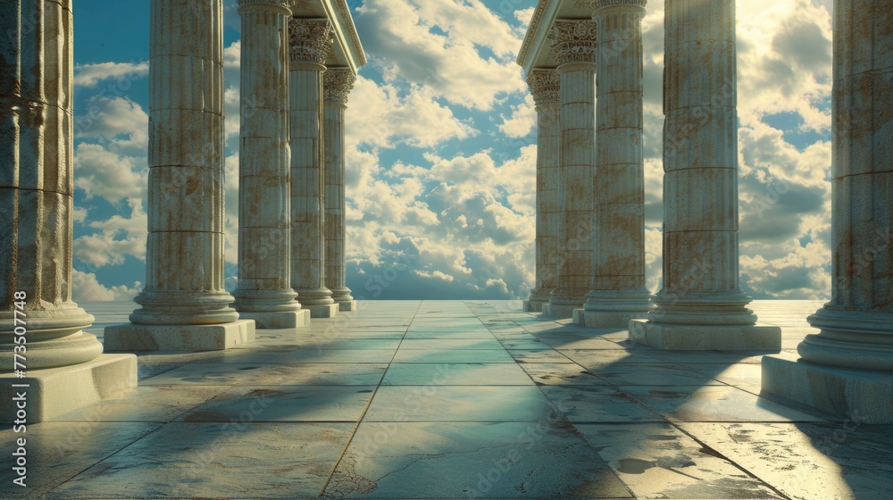 Aufkleber Row of pillars with clouds in the background. Ideal for architectural and outdoor concepts