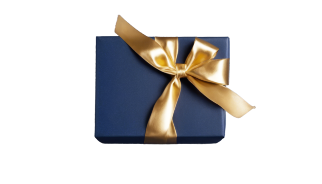 confetti space Dark ribbon blue view present Christmas gold copy birthday box holiday gift satin Top background. background festive greeting bow design a