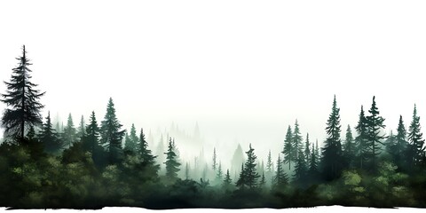Pine forest isolated on a white background. 3D illustration.