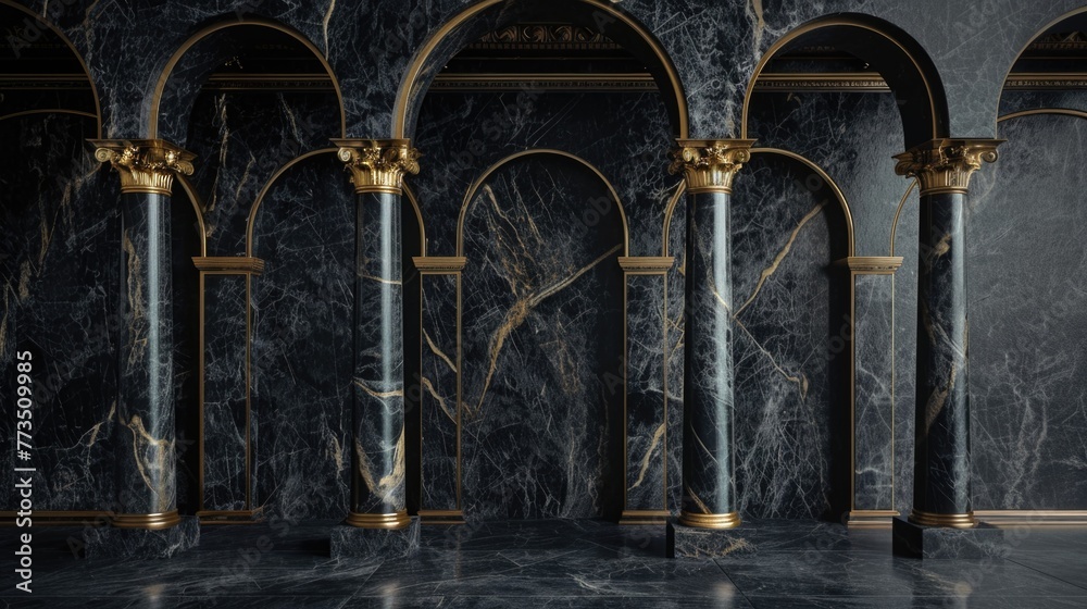 Poster Row of columns in room with marble walls. Suitable for architectural projects