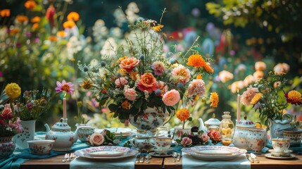 Whimsical Floral Adorned Birthday Tea Party in Enchanting Garden Setting