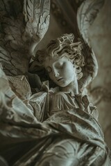 Detailed view of a beautiful angel statue, perfect for religious or memorial designs