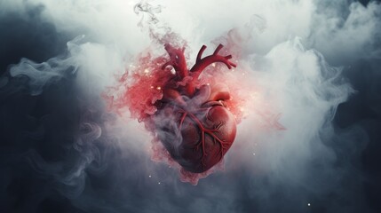  A human heart suspended of smoke - obrazy, fototapety, plakaty