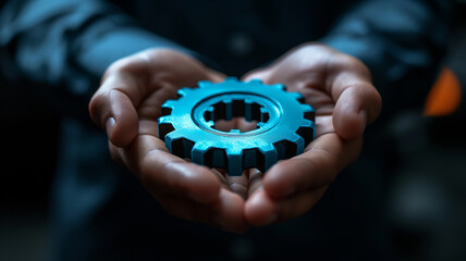 businessman holding gear