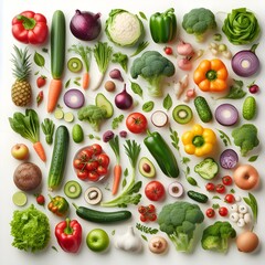 set of vegetables on white background top view