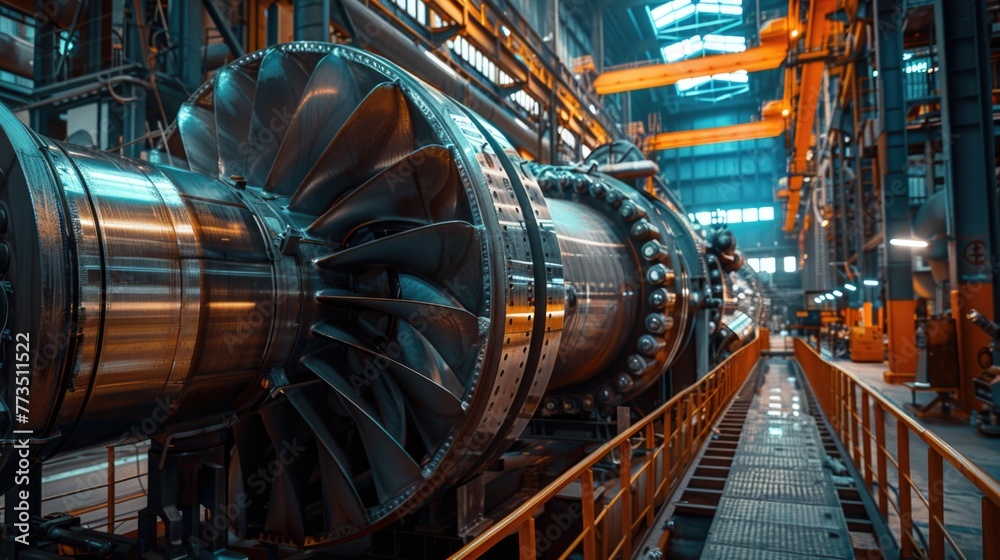 Poster A large jet engine inside a factory. Suitable for industrial concepts