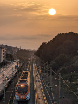 Rodalies train between the stations of Calafell and Segur de Calafell in Spain
