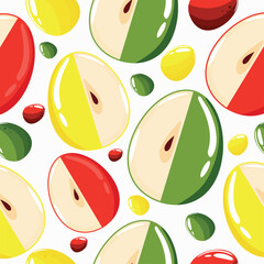 Easter seamless pattern with decorated eggs with colorful apple and red eggs for holiday poster, textile or packaging	