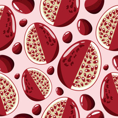 Easter seamless pattern with decorated eggs with red garnet and red eggs for holiday poster, textile or packaging	