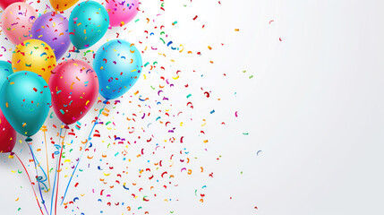 Festive Birthday Balloons and Confetti with Copy Space