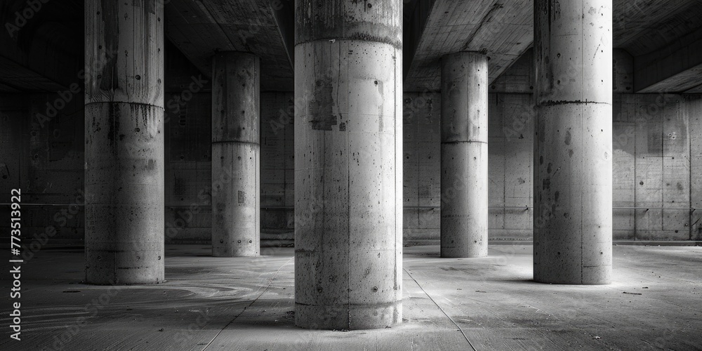 Aufkleber black and white photo of a room with columns. suitable for architectural design concepts