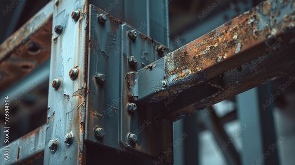 Poster detailed close up of a metal structure with rivets. suitable for industrial concepts