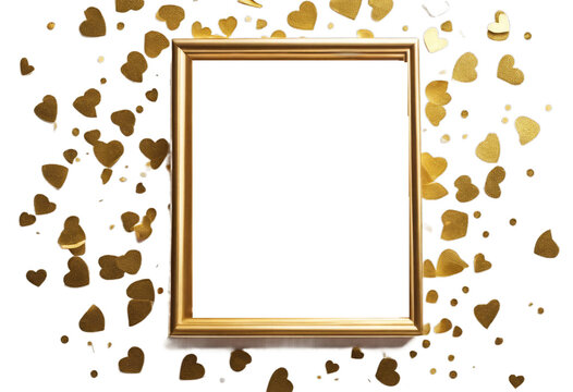 background. confetti Photo Flat top white frame mock text Valentine's golden minimal view. Lay space isolated abstract art background beautiful beauty birthday blog card celebrate celebration