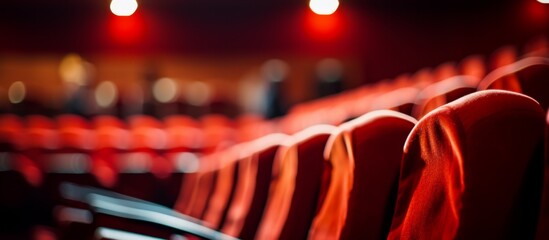 Multiple red chairs in a neat row fill the interior of a theater, creating a vibrant and inviting atmosphere