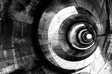 Black and white photo of a spiral staircase. Suitable for architectural projects