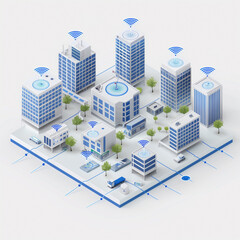 Isometric Smart Cityscape with Wi-Fi